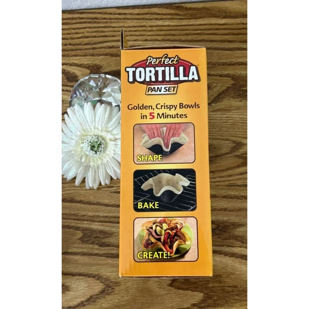 Perfect Tortilla Pan Set 4 Non Stick Taco Salad Bowl Shell Baking Pans